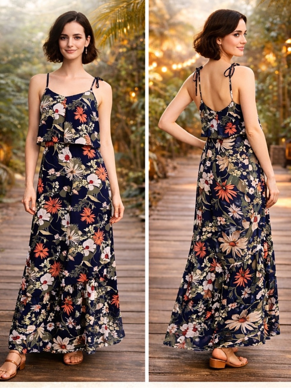 Banana Republic,(MSRP $195),Maxi Dress, Floral,Tie Strap,Flowy,Ruffle-Hem,Size 4